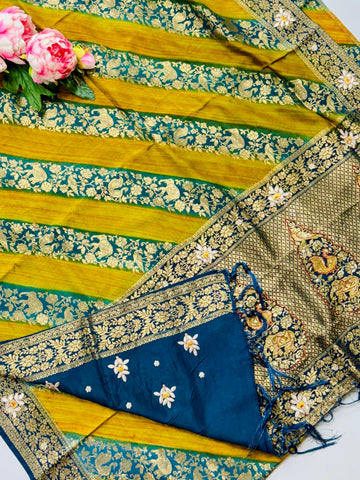 Benarasi weaving with lehariya style and maggam saree