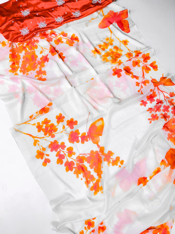 Trendy Orange Saree