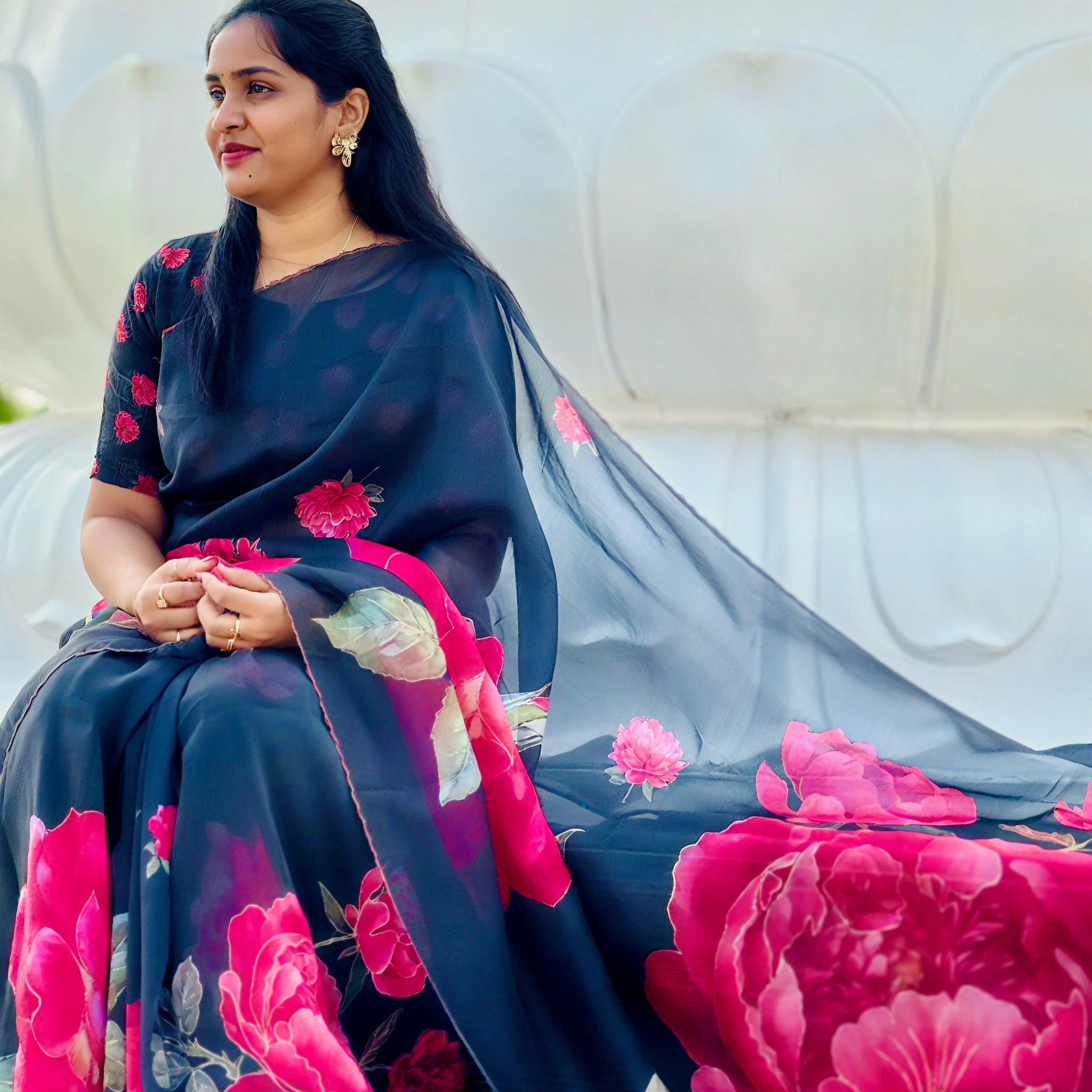 Soft organza saree with adjustable blouse 32 to 42
