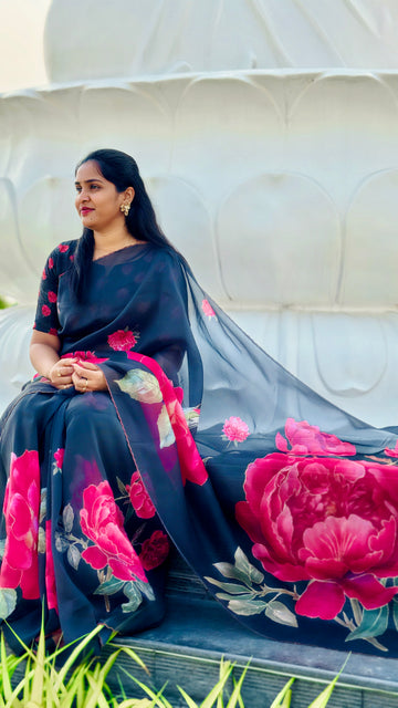Soft organza saree with adjustable blouse 32 to 42