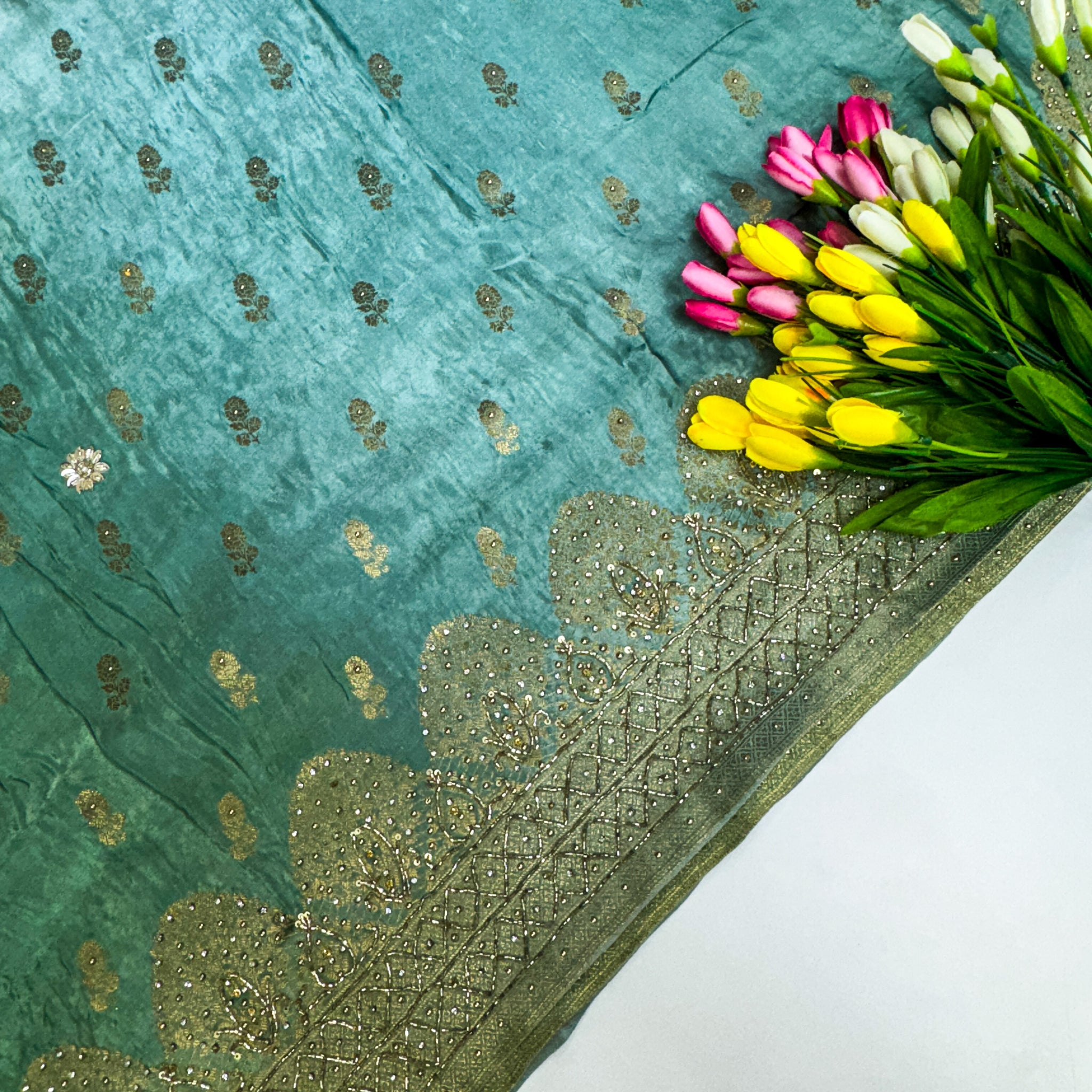 Pure satin benarasi with maggam work saree