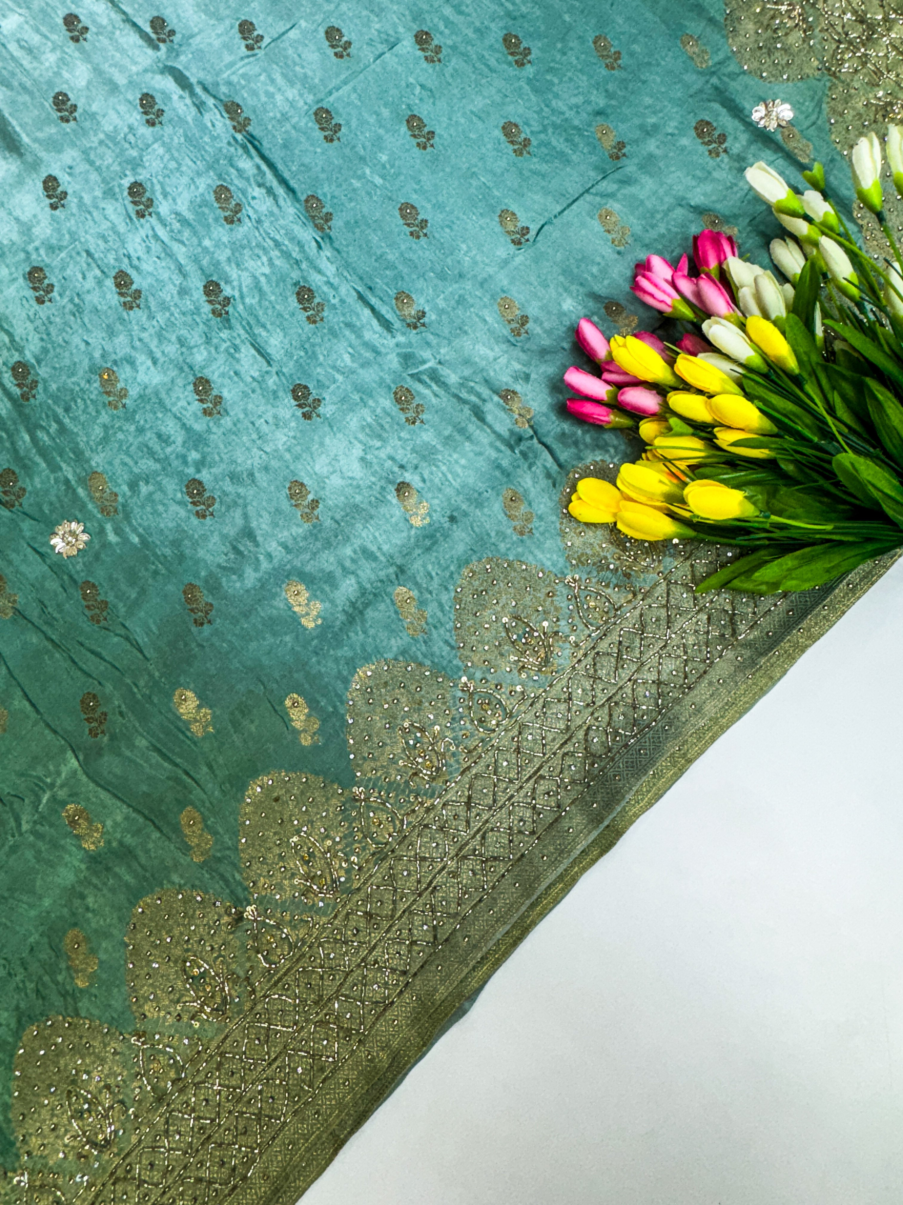 Pure satin benarasi with maggam work saree