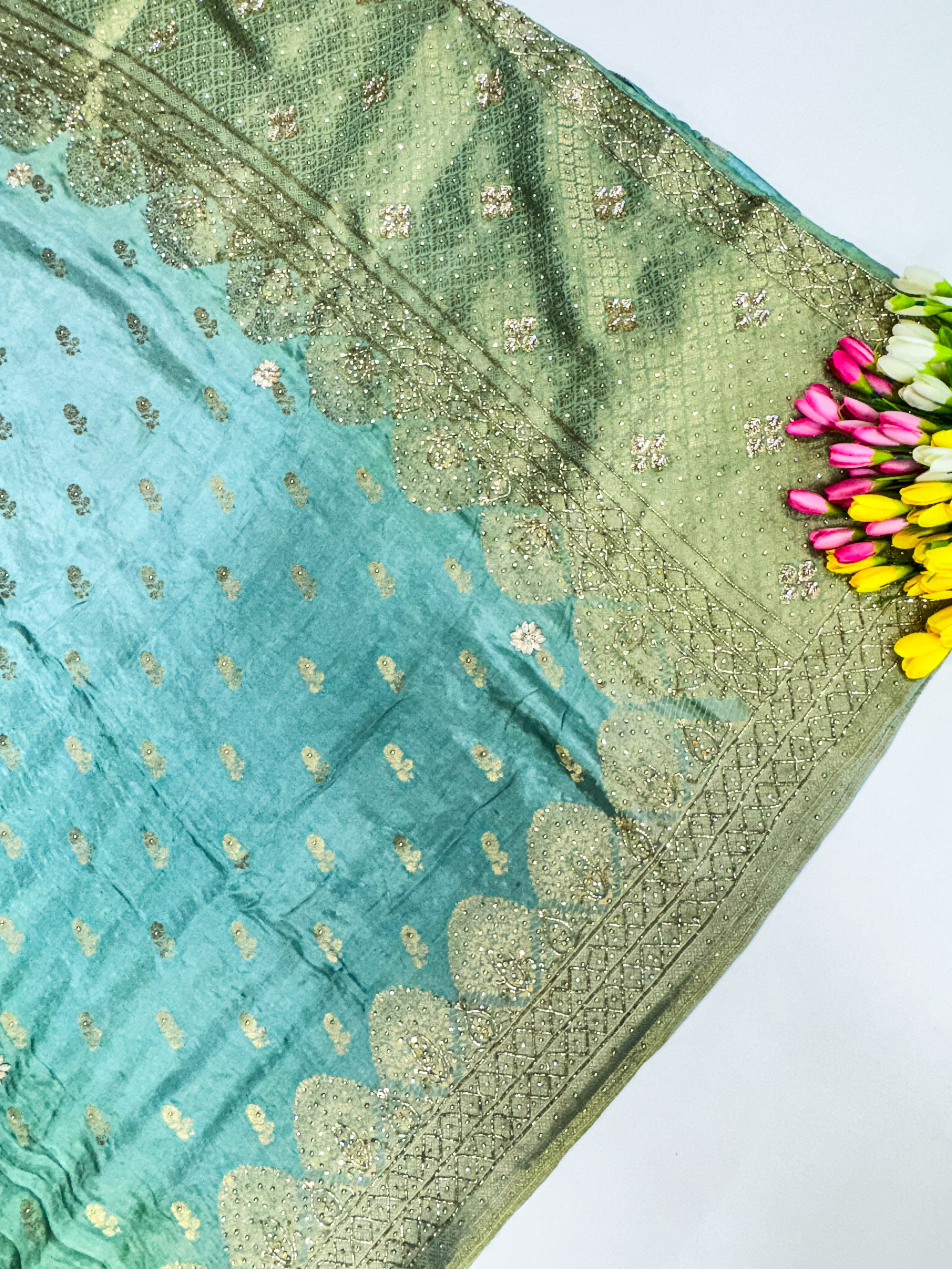 Pure satin benarasi with maggam work saree