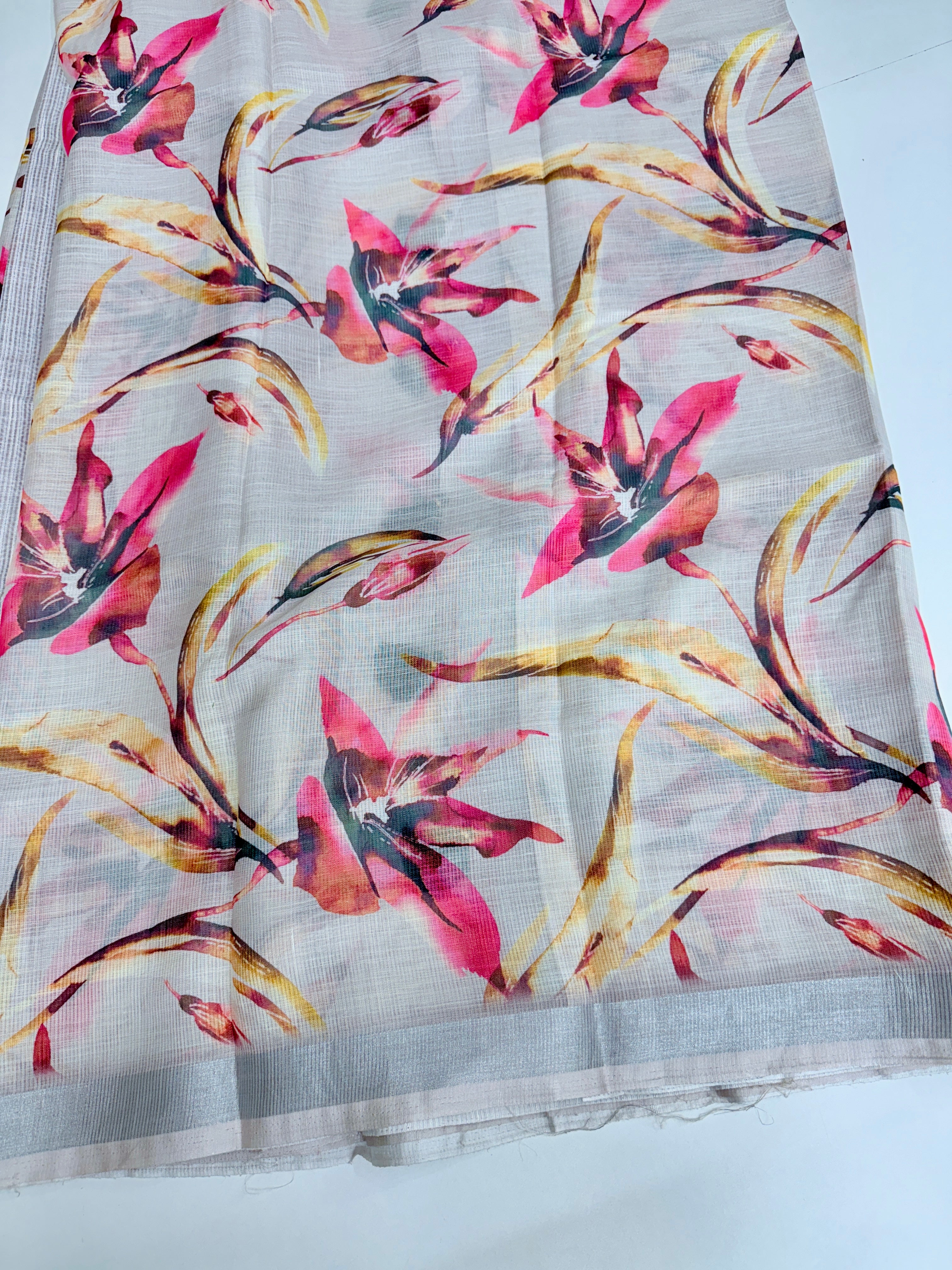 cotton lenin saree