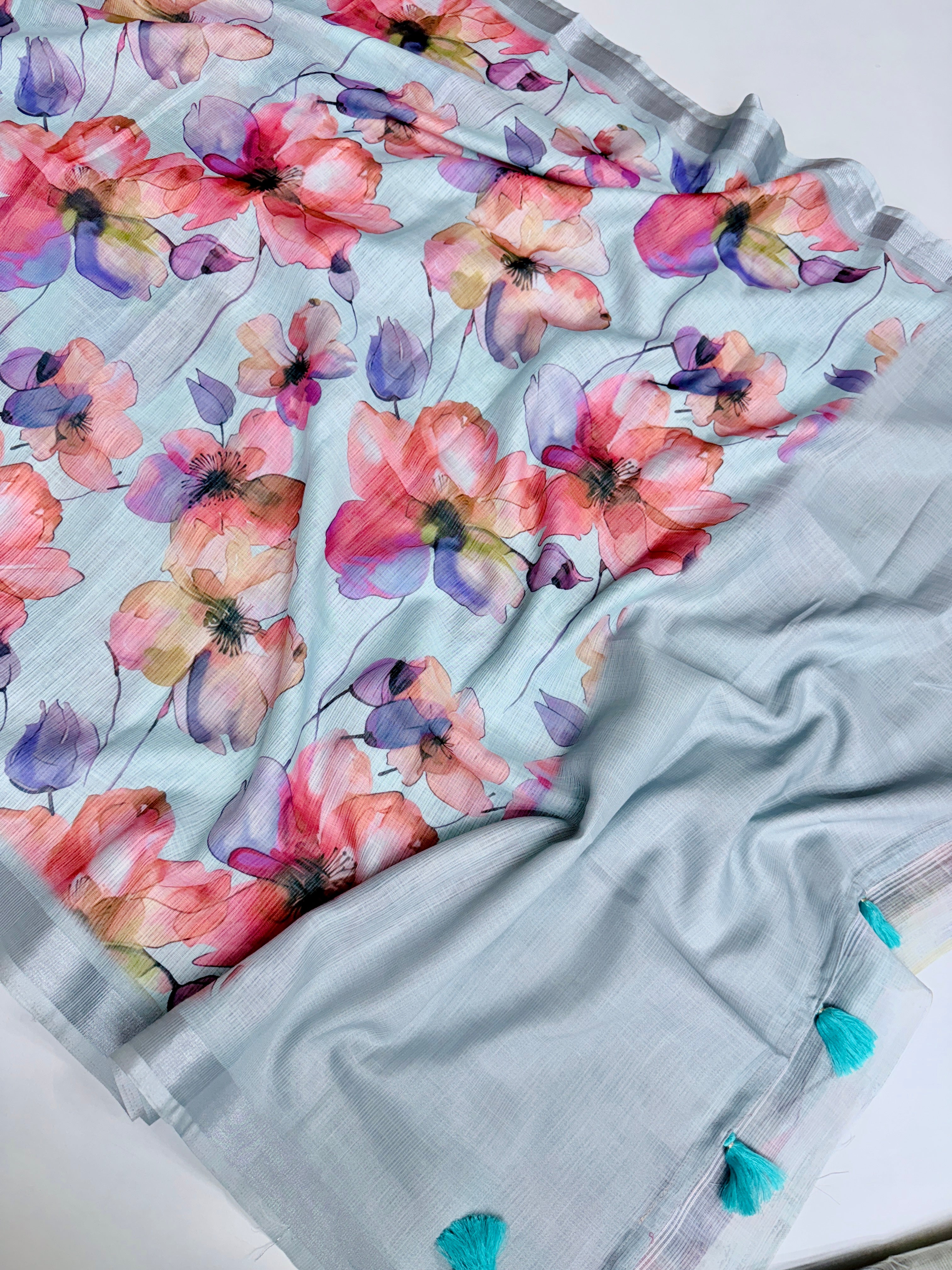 cotton lenin saree