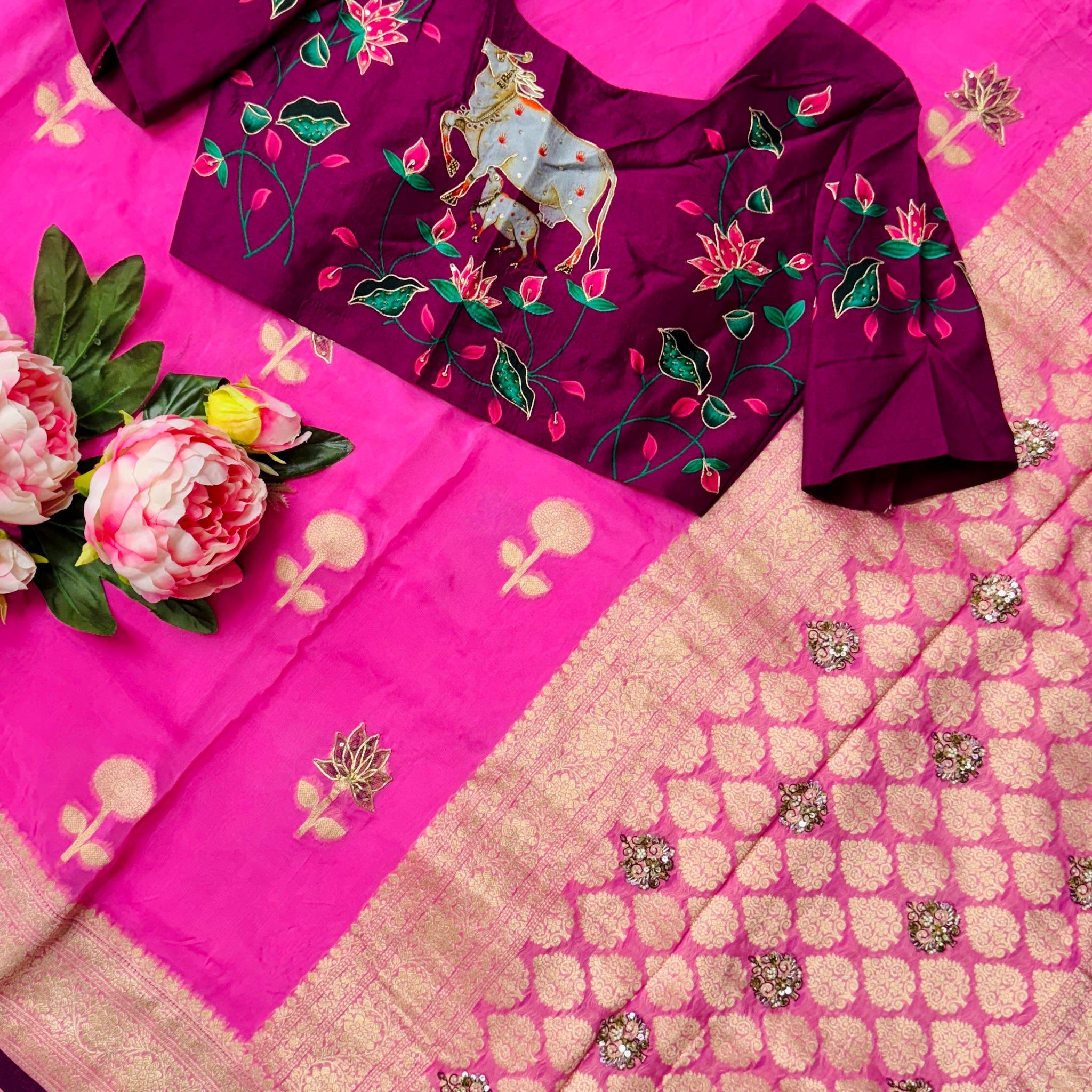 Saree with redymade blouse ( double blose )