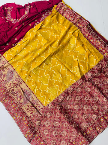 Pure satin benarasi with maggam work saree