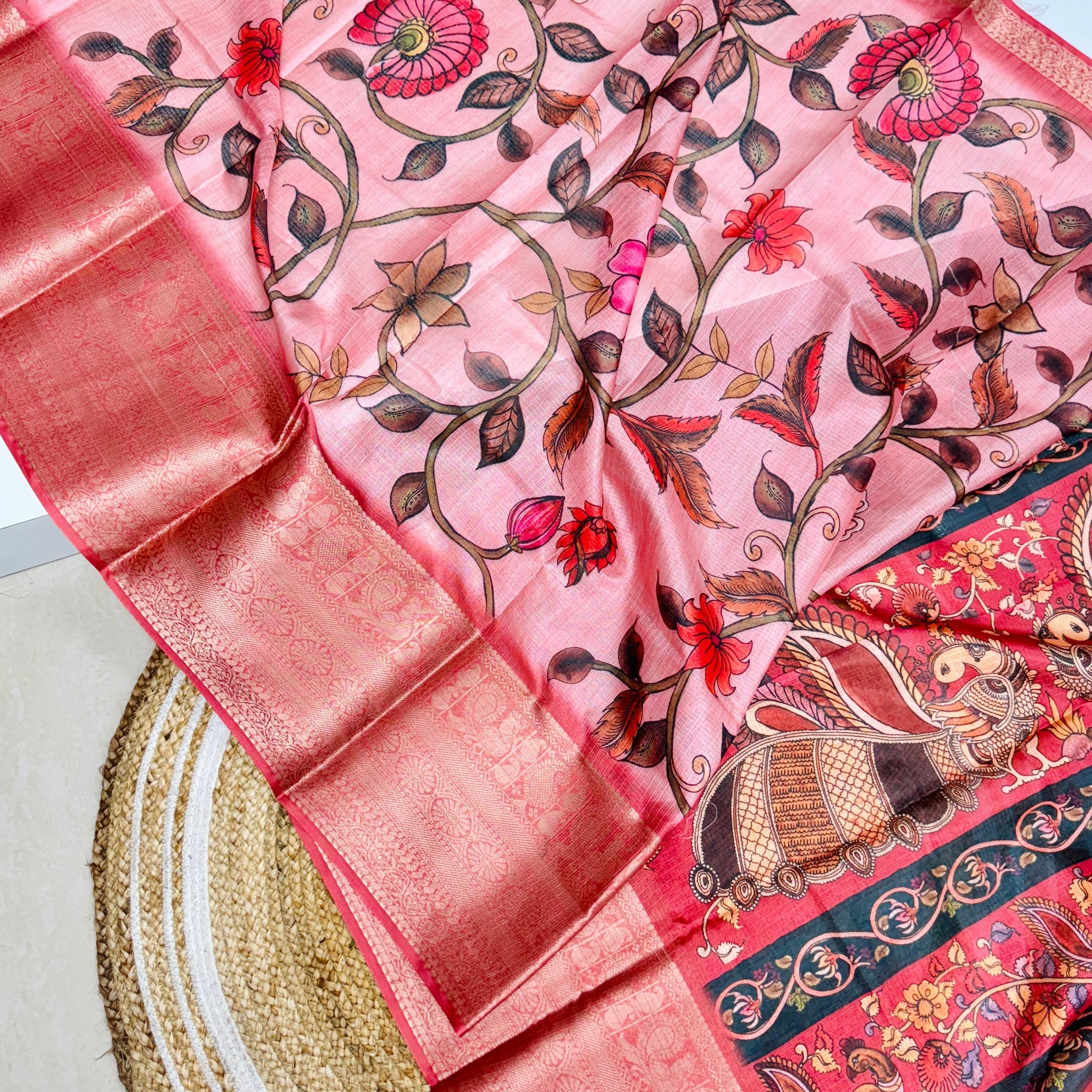 Kalankari with Pattu Border Saree