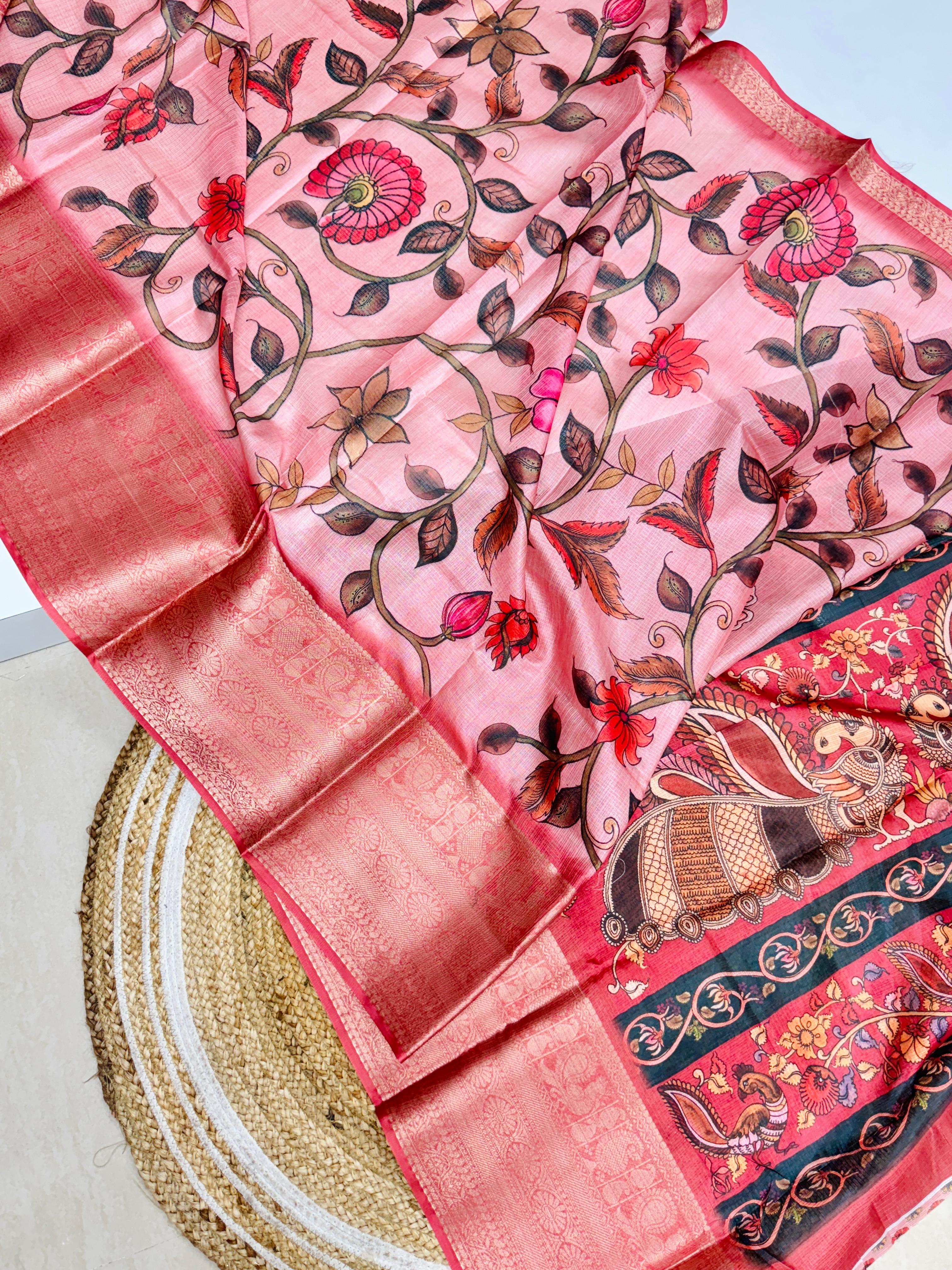 Kalankari with Pattu Border Saree