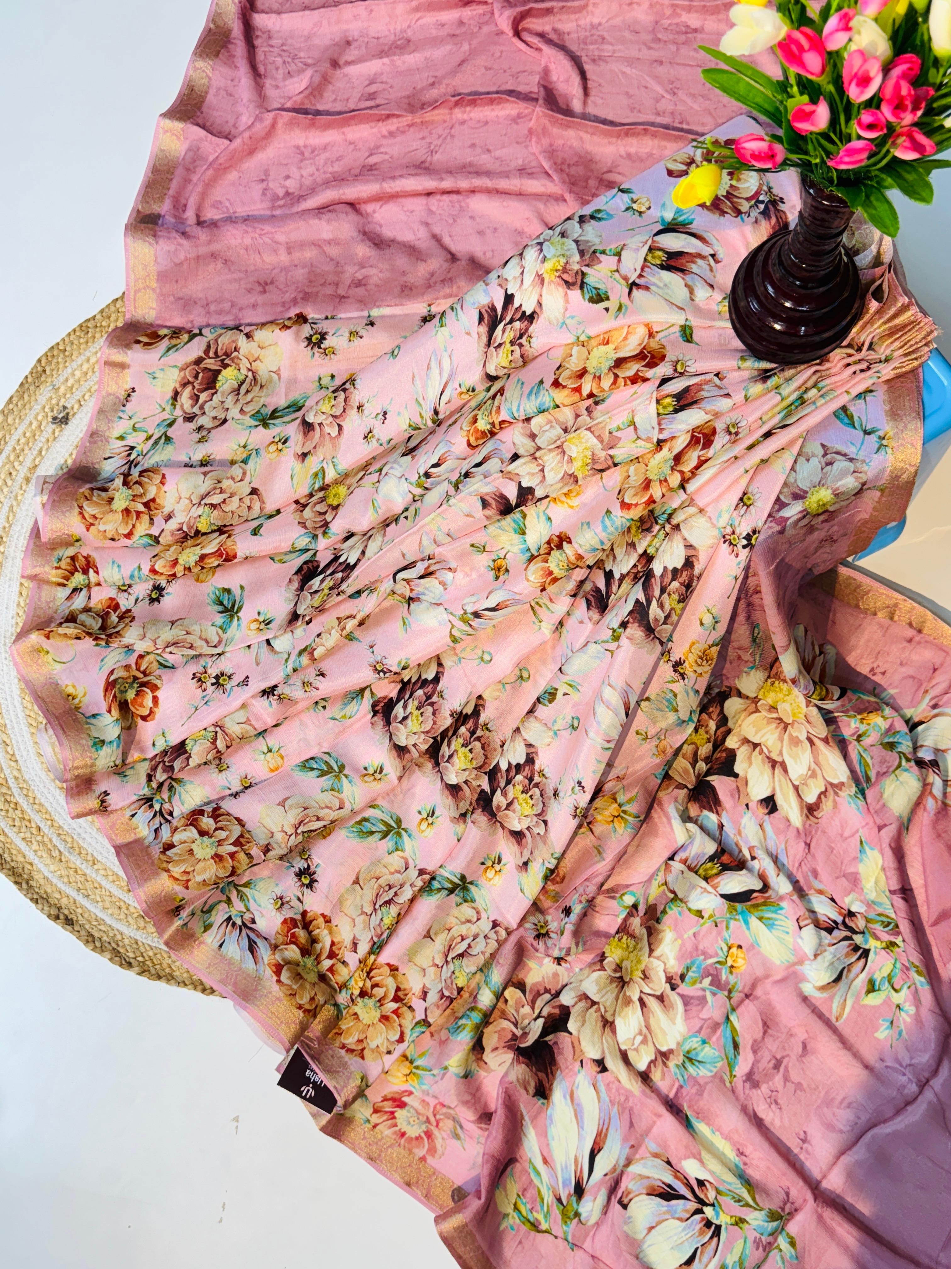 Pure Handloom Chinon Saree