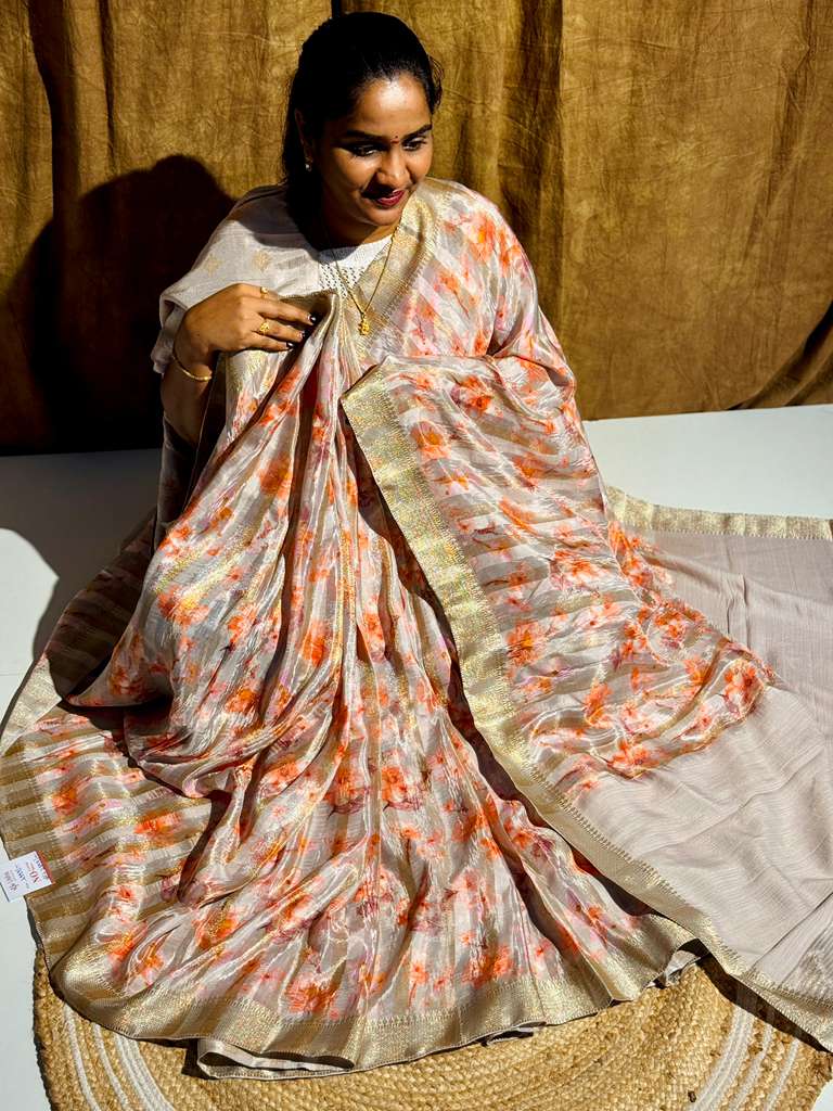 Pure Crape Tisuue Lines Saree