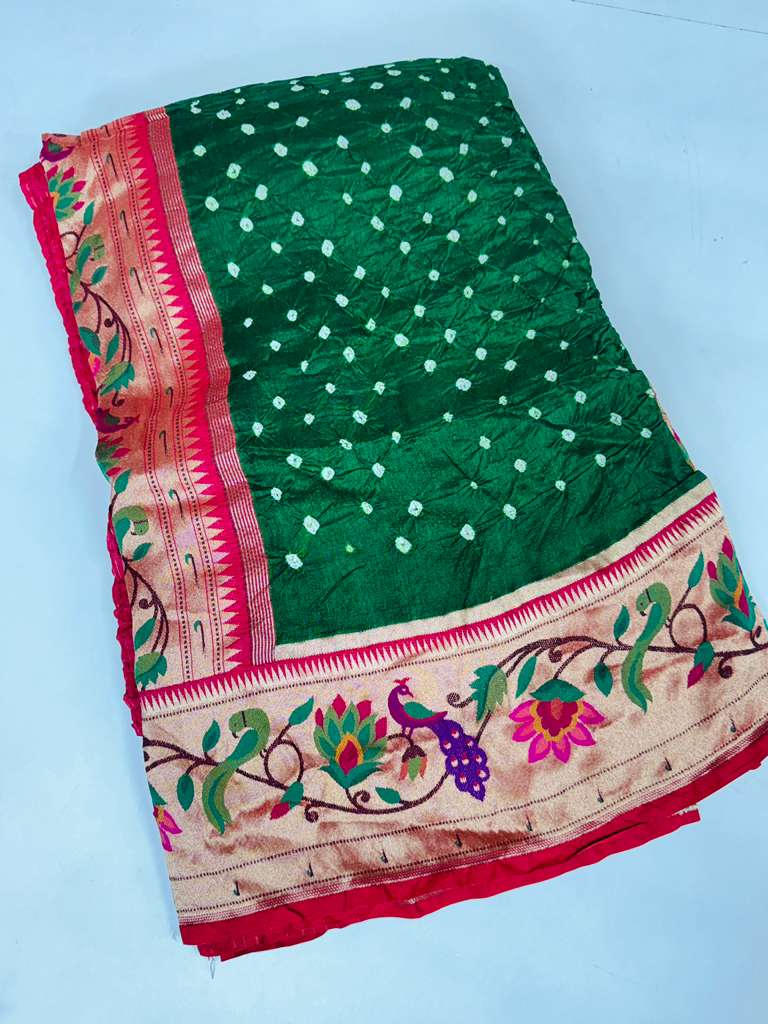 Pure Hand Die Bandhini With Pythani Border Saree