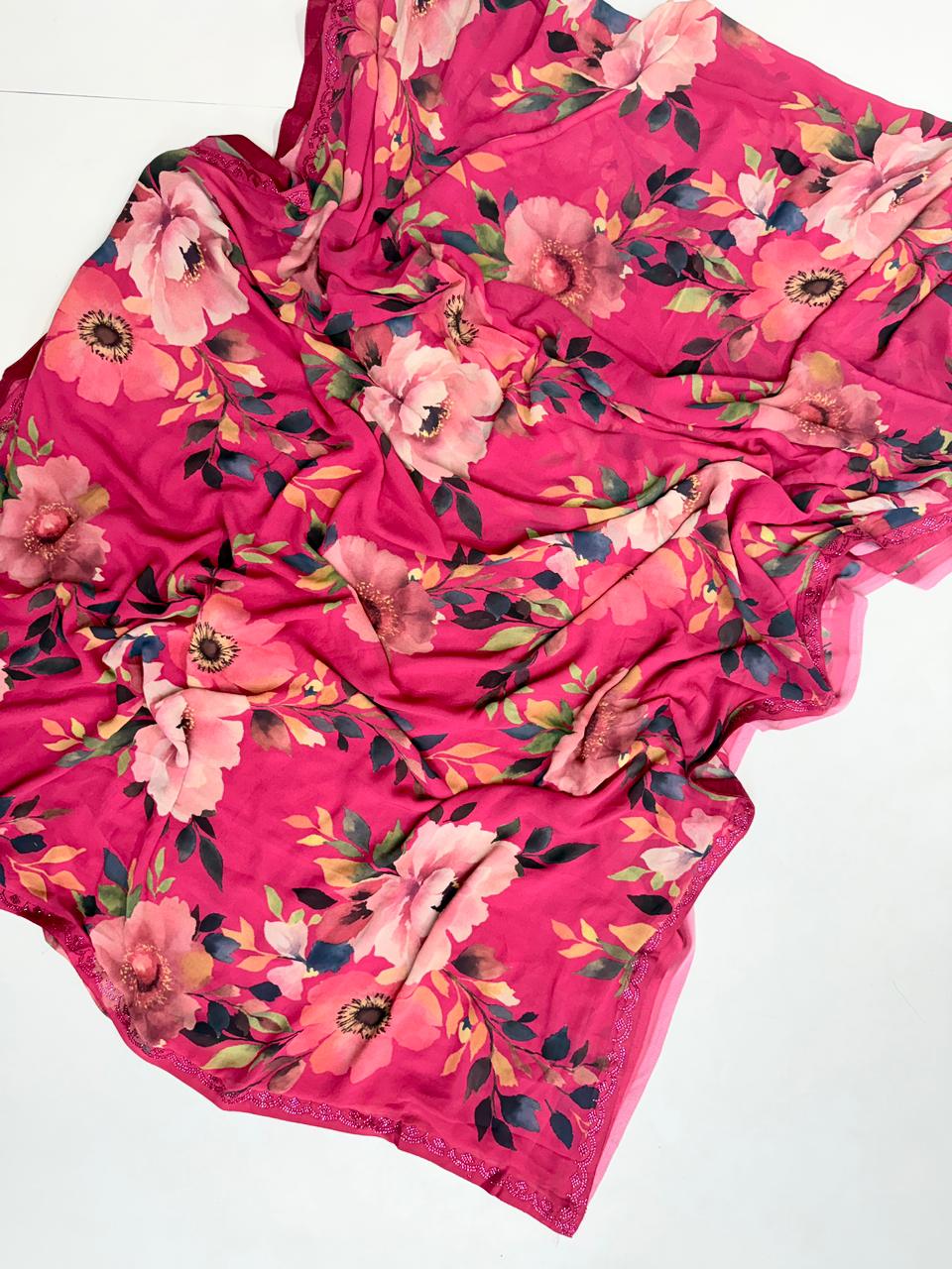 Pure Georgette With Saroski Work Sarees