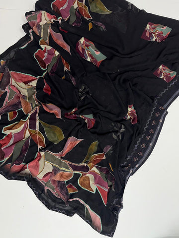 Pure Georgette With Saroski Work Sarees