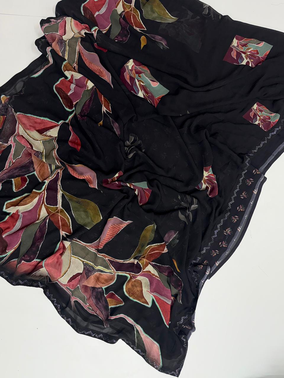 Pure Georgette With Saroski Work Sarees