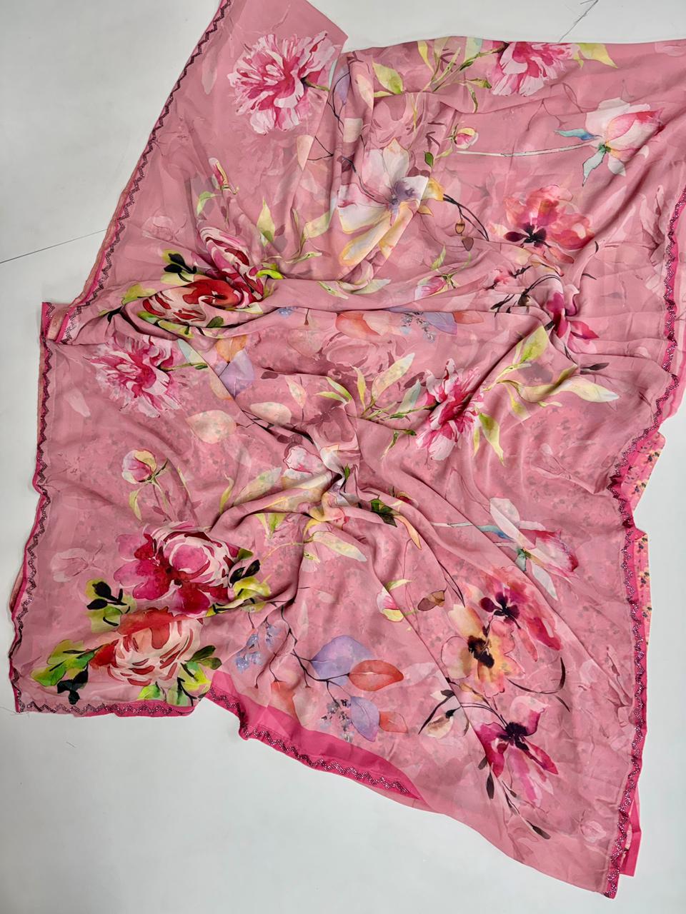 Pure Georgette With Saroski Work Sarees