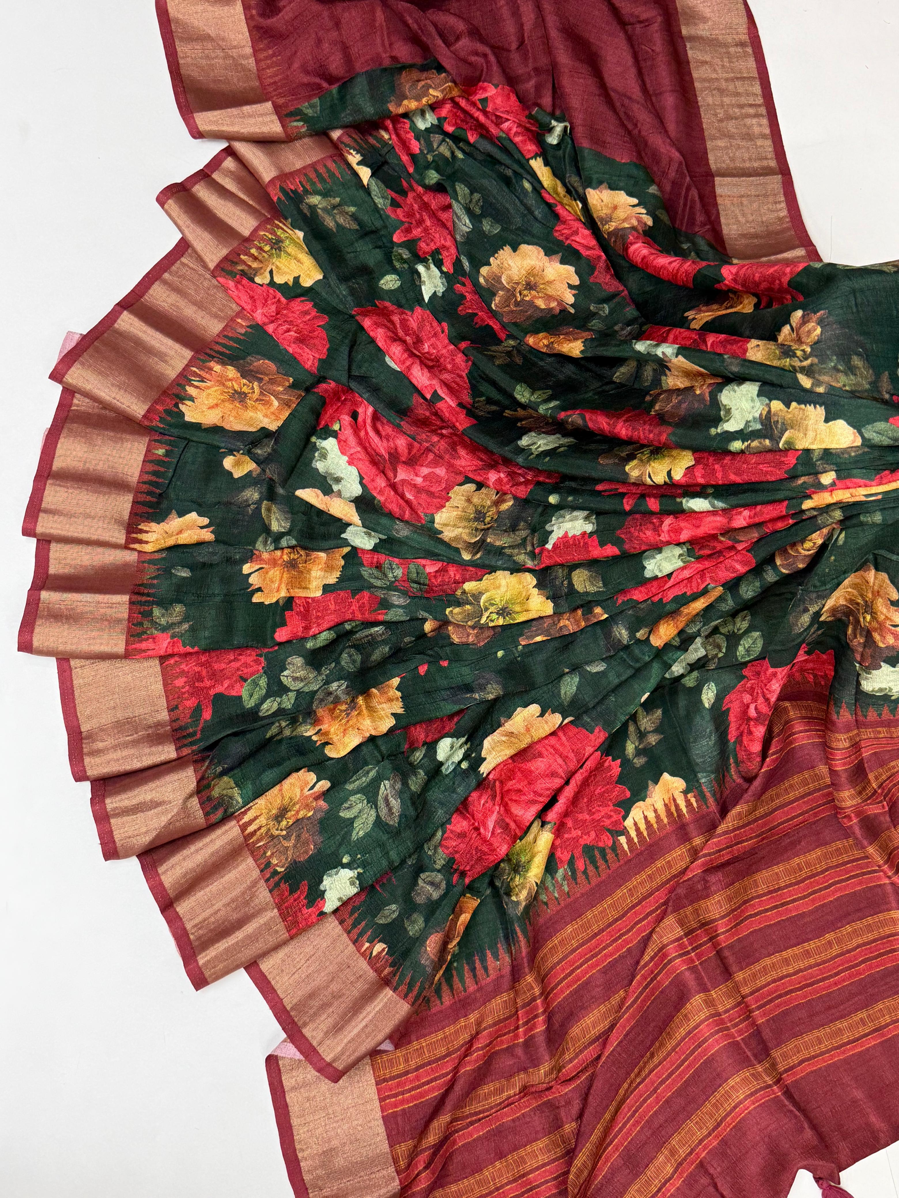 High Premium Tusser Saree With Gadhwal Border
