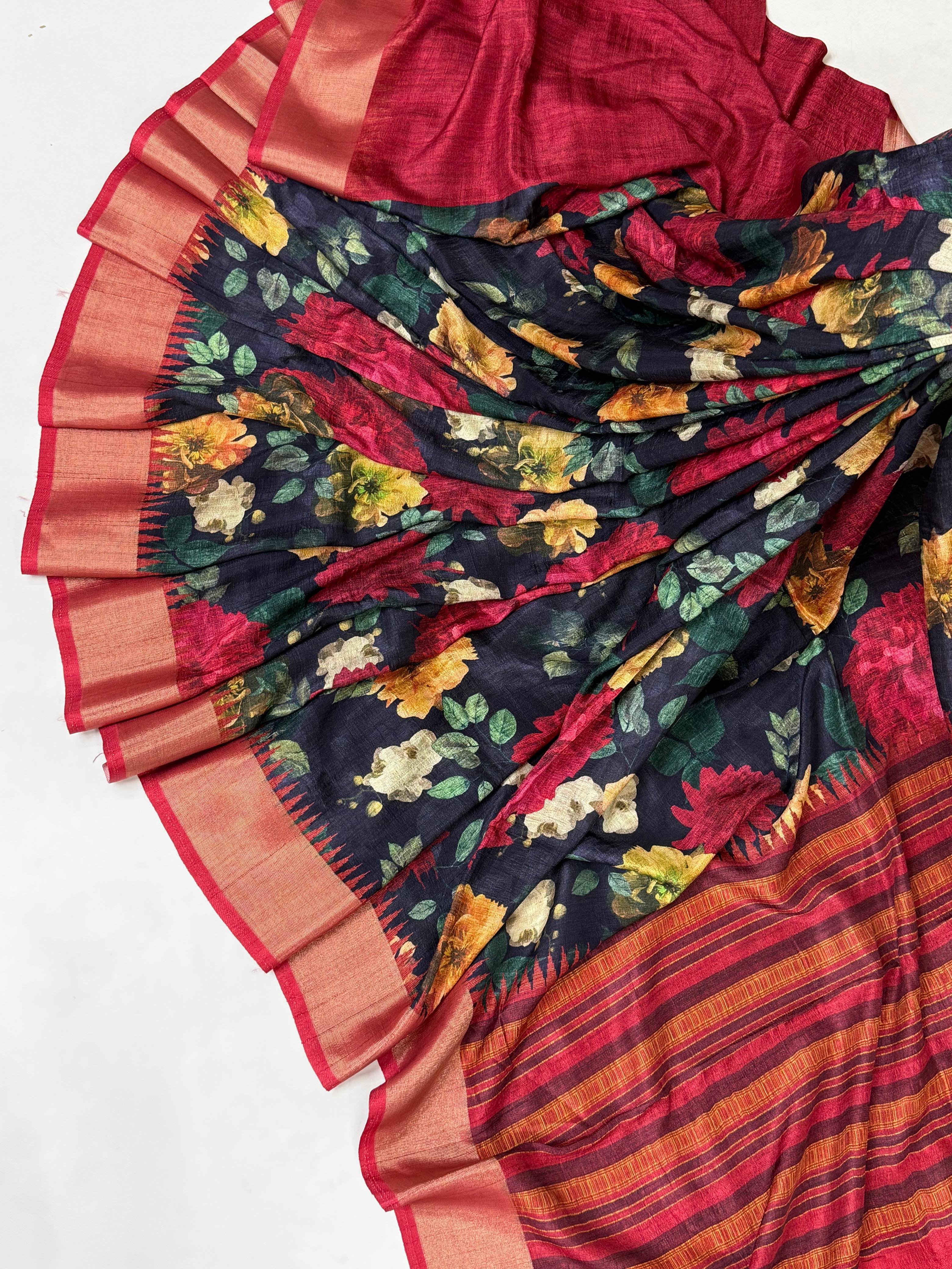 High Premium Tusser Saree With Gadhwal Border