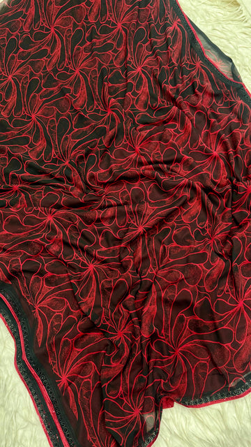 Hot Red And Black Saree