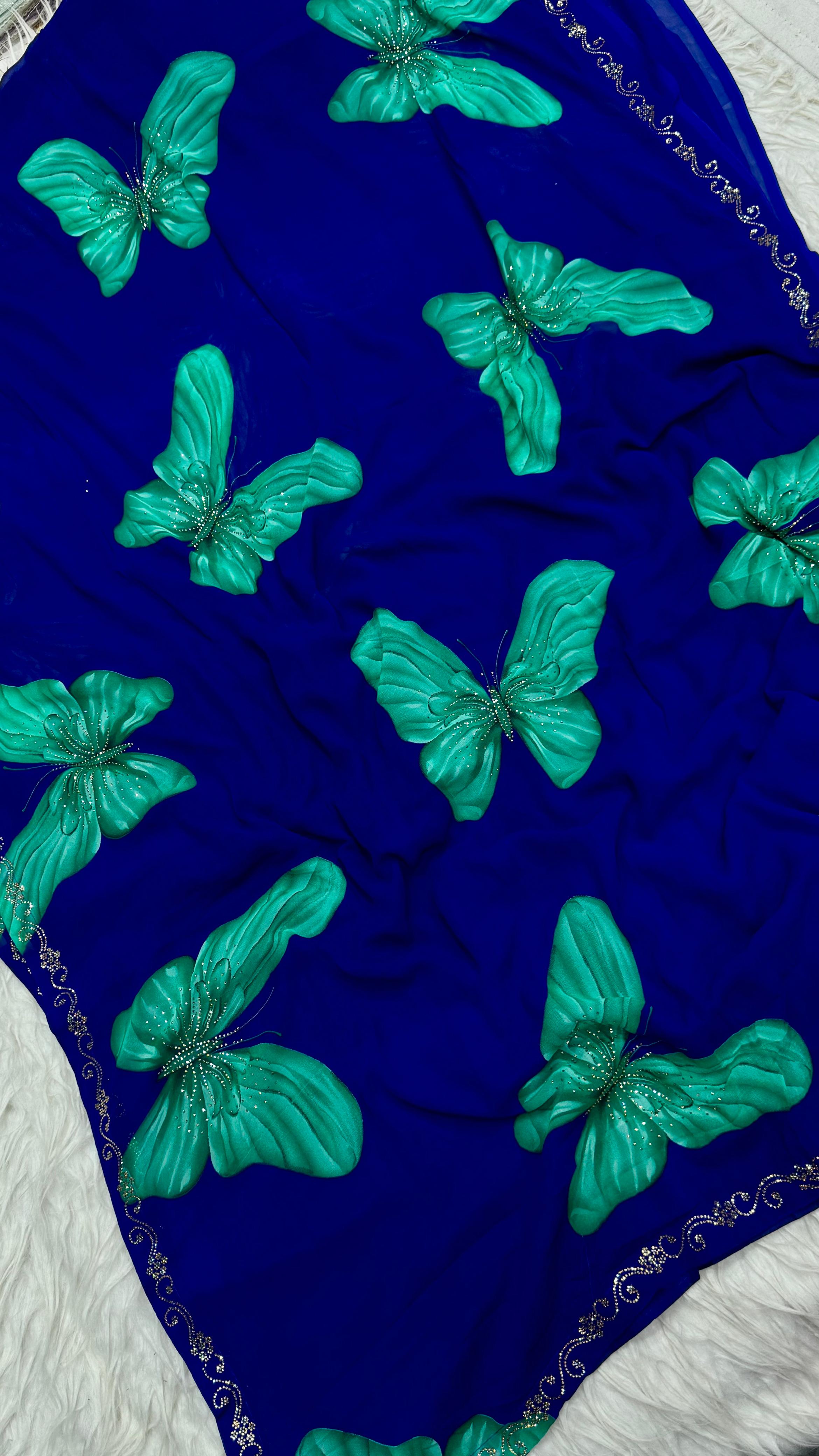 Blue Butterfly Saree