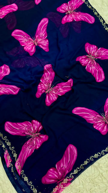 Navy Blue Butterfly Saree