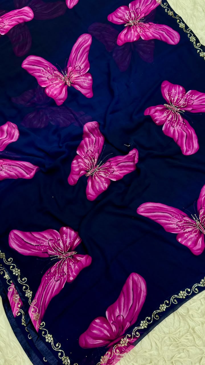 Navy Blue Butterfly Saree