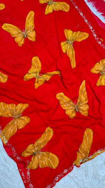 Cherry Red Butterfly Saree