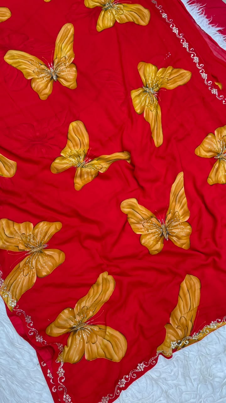 Cherry Red Butterfly Saree