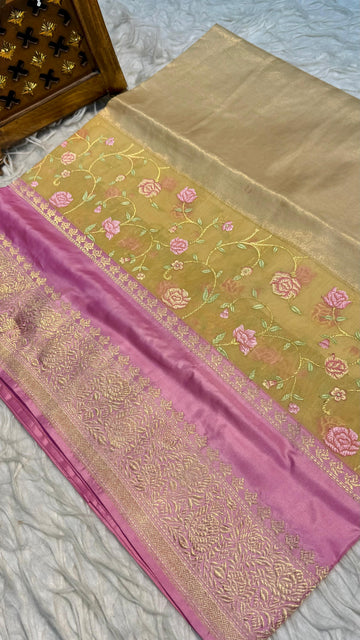 Pure Kora Tissue With Kaduva Weaving Fusion Saree