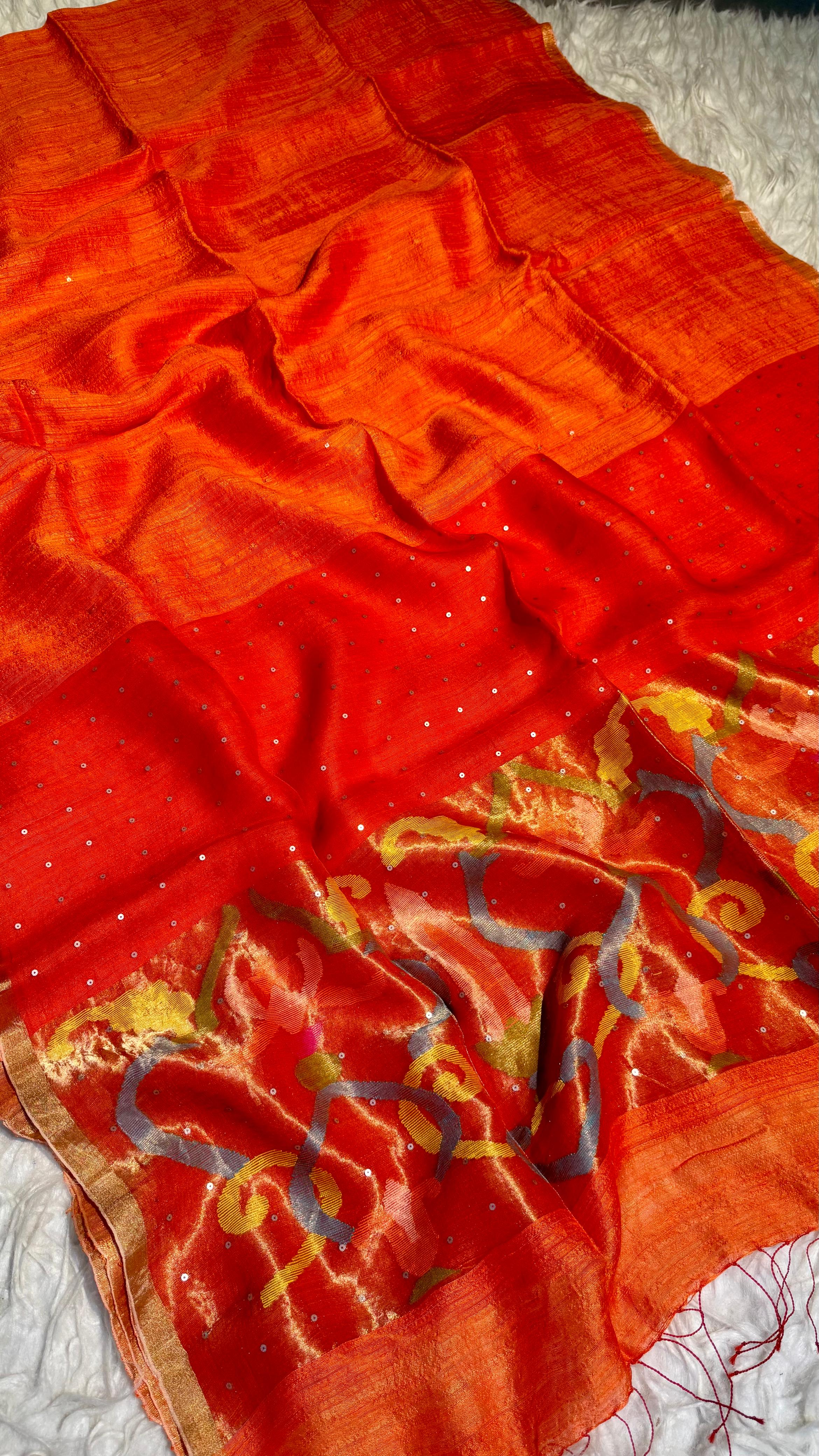 Handwoven Kora Muslin Jamdhani Saree