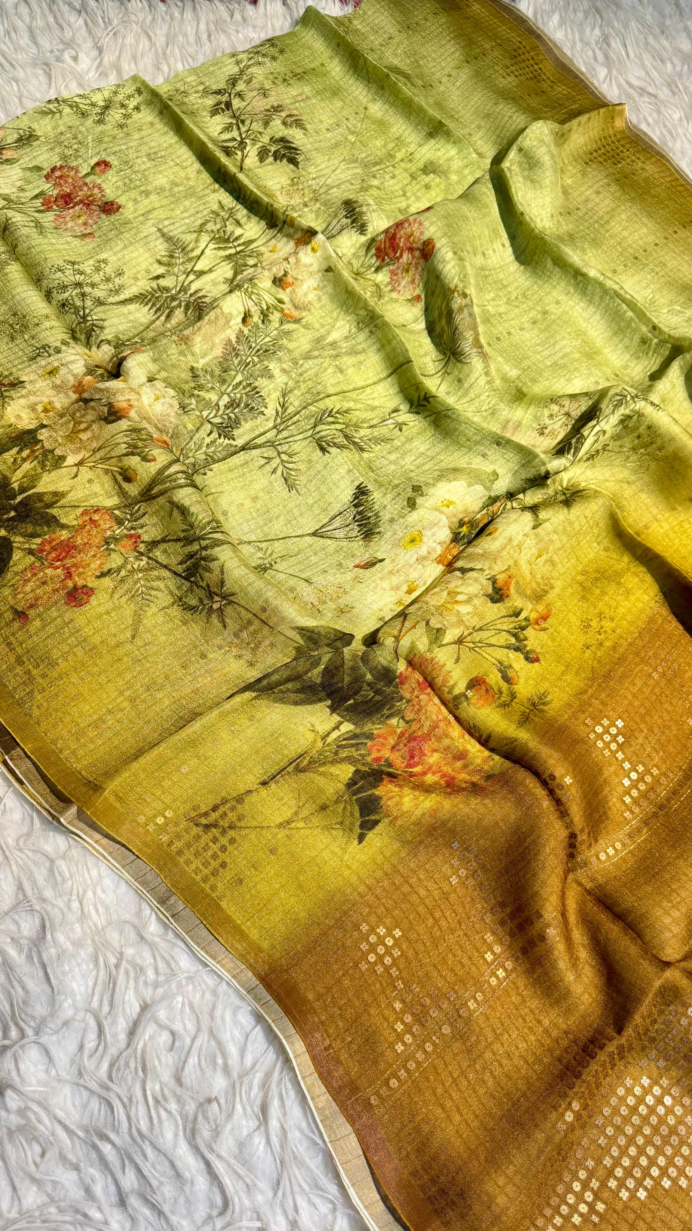 Handwoven Kora Muslin Jamdhani Digital Print Saree