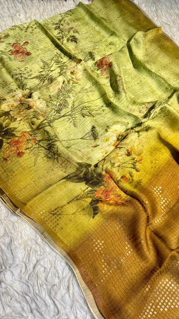 Handwoven Kora Muslin Jamdhani Digital Print Saree