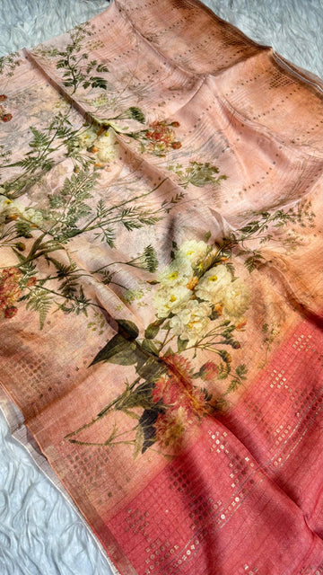 Handwoven Kora Muslin Jamdhani Digital Print Saree