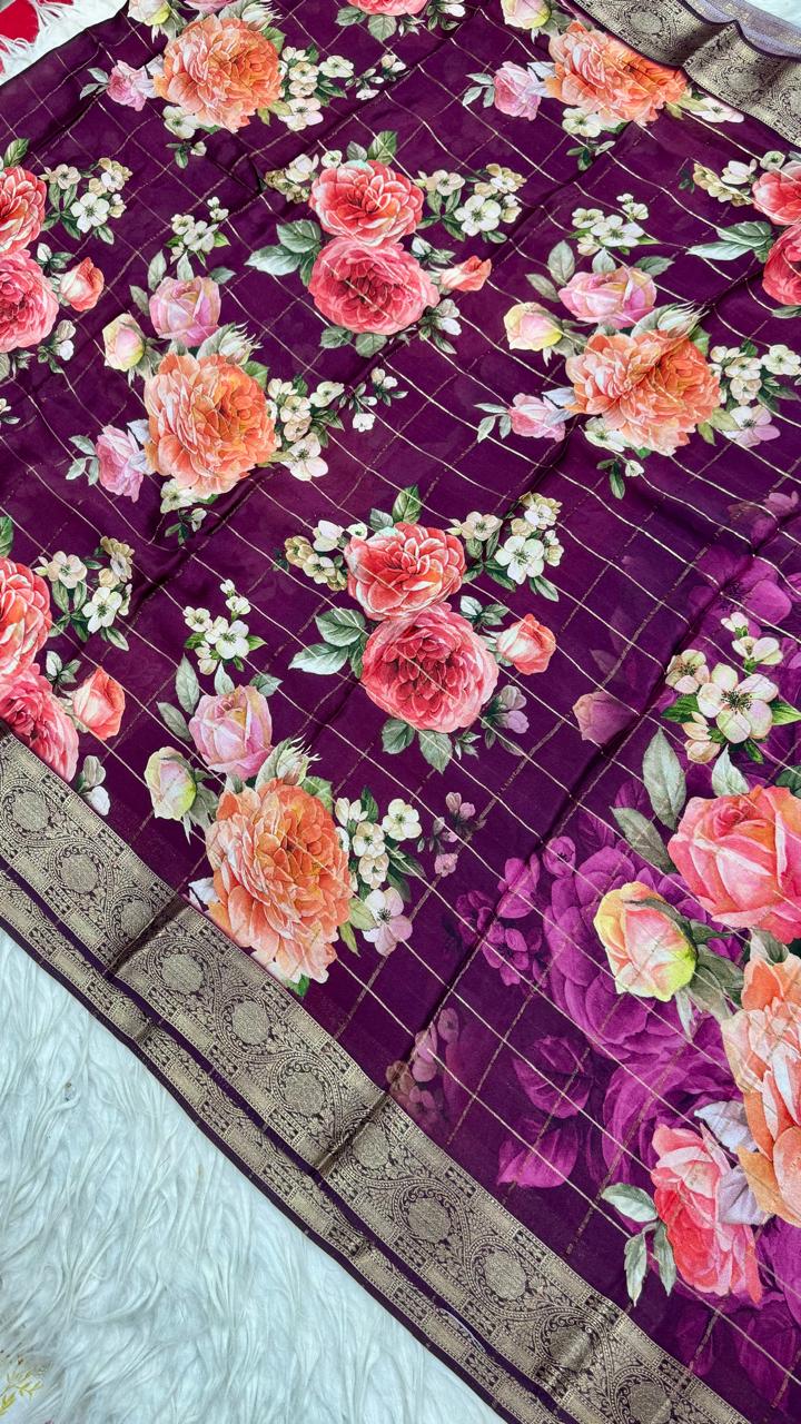 Pure Chinnon Checks Saree