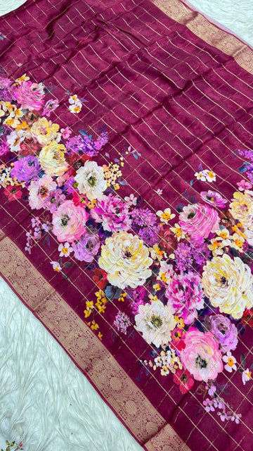 Pure Chinnon Checks Saree