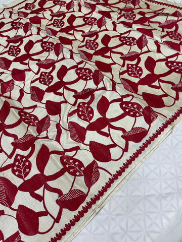 Tusser saree with Applique Work