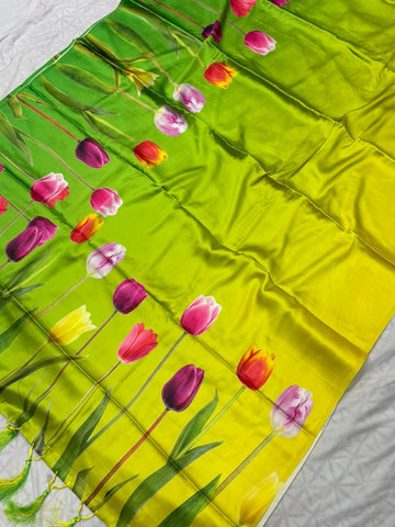 Premium Japan Satin With Ajrakh Print Sarees
