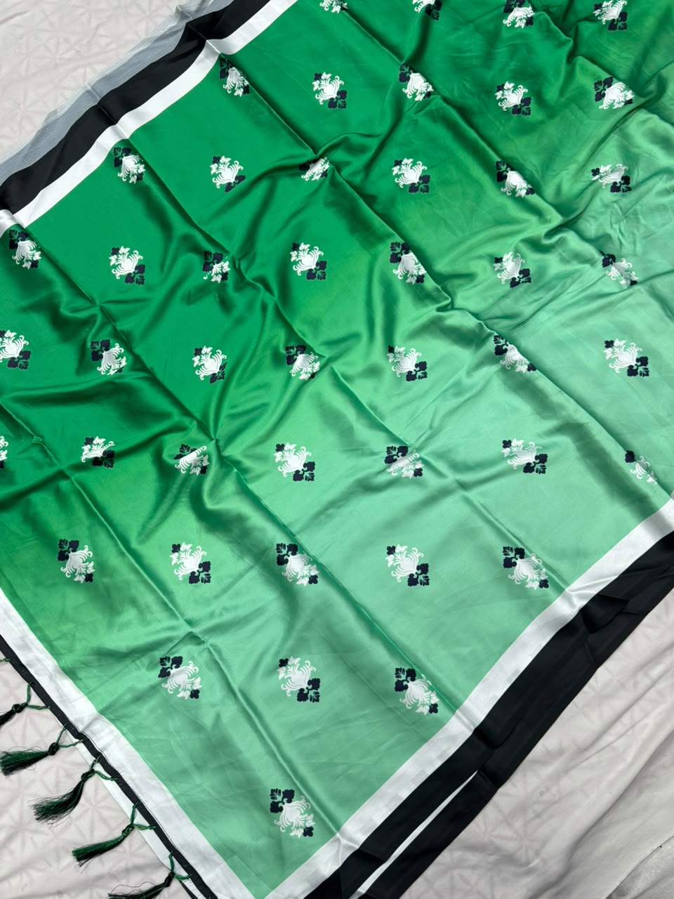 Premium Japan Satin With Ajrakh Print Sarees