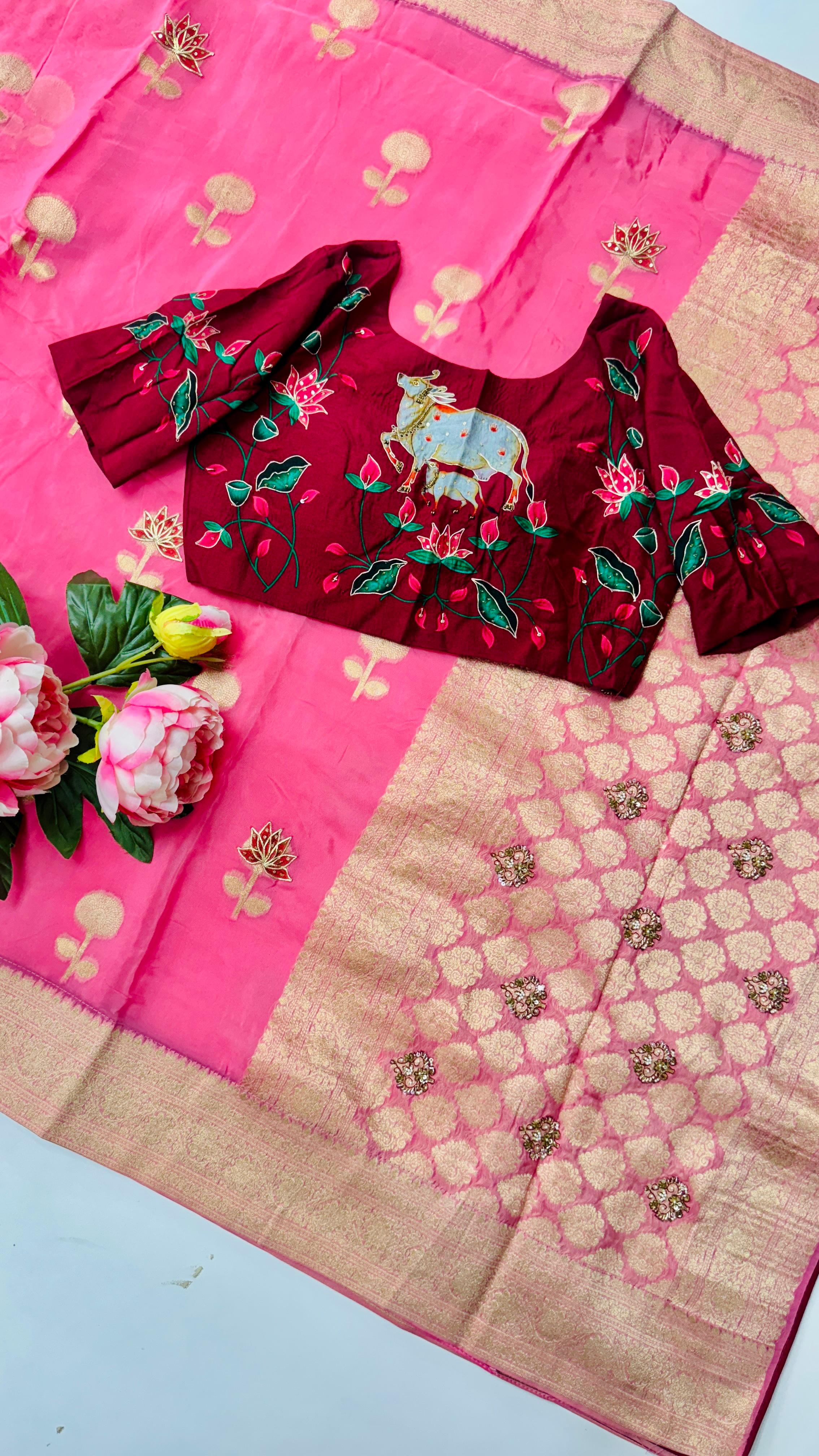 Saree with redymade blouse ( double blose )