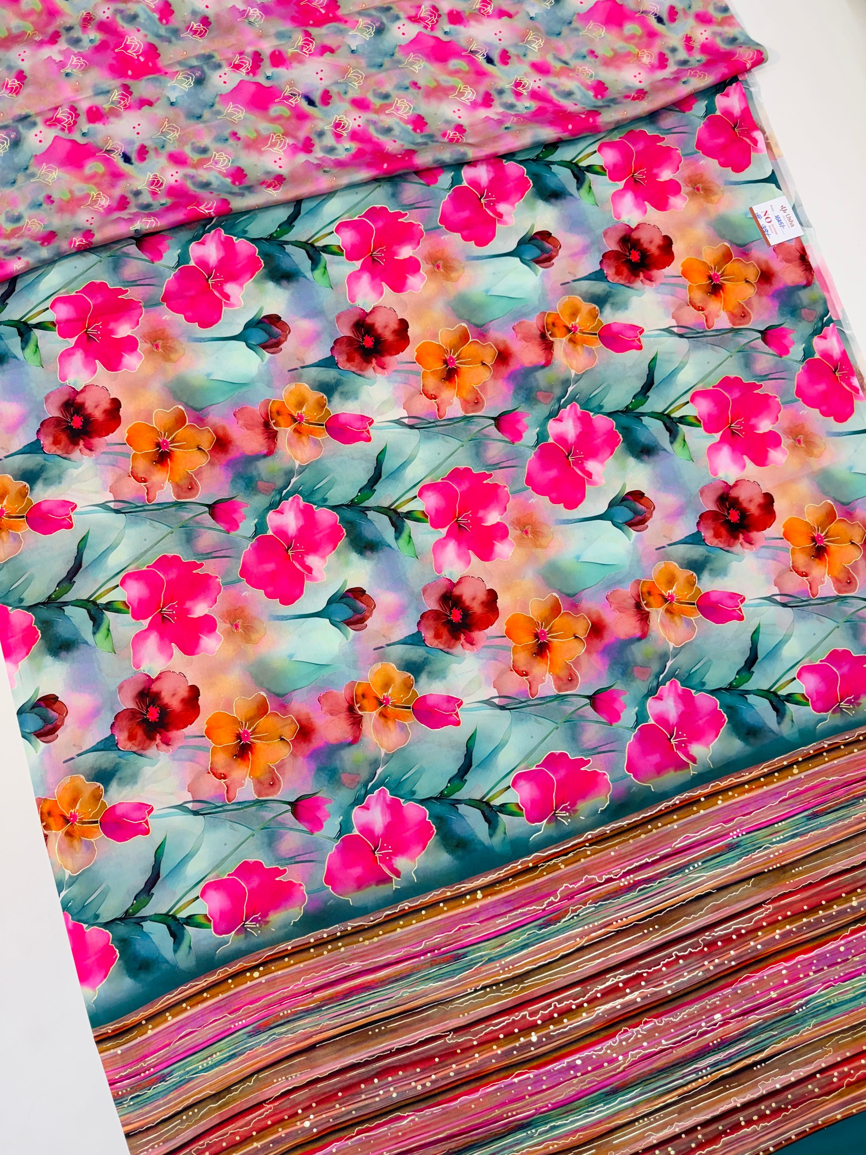 Russian Crape Gold Printed Saree