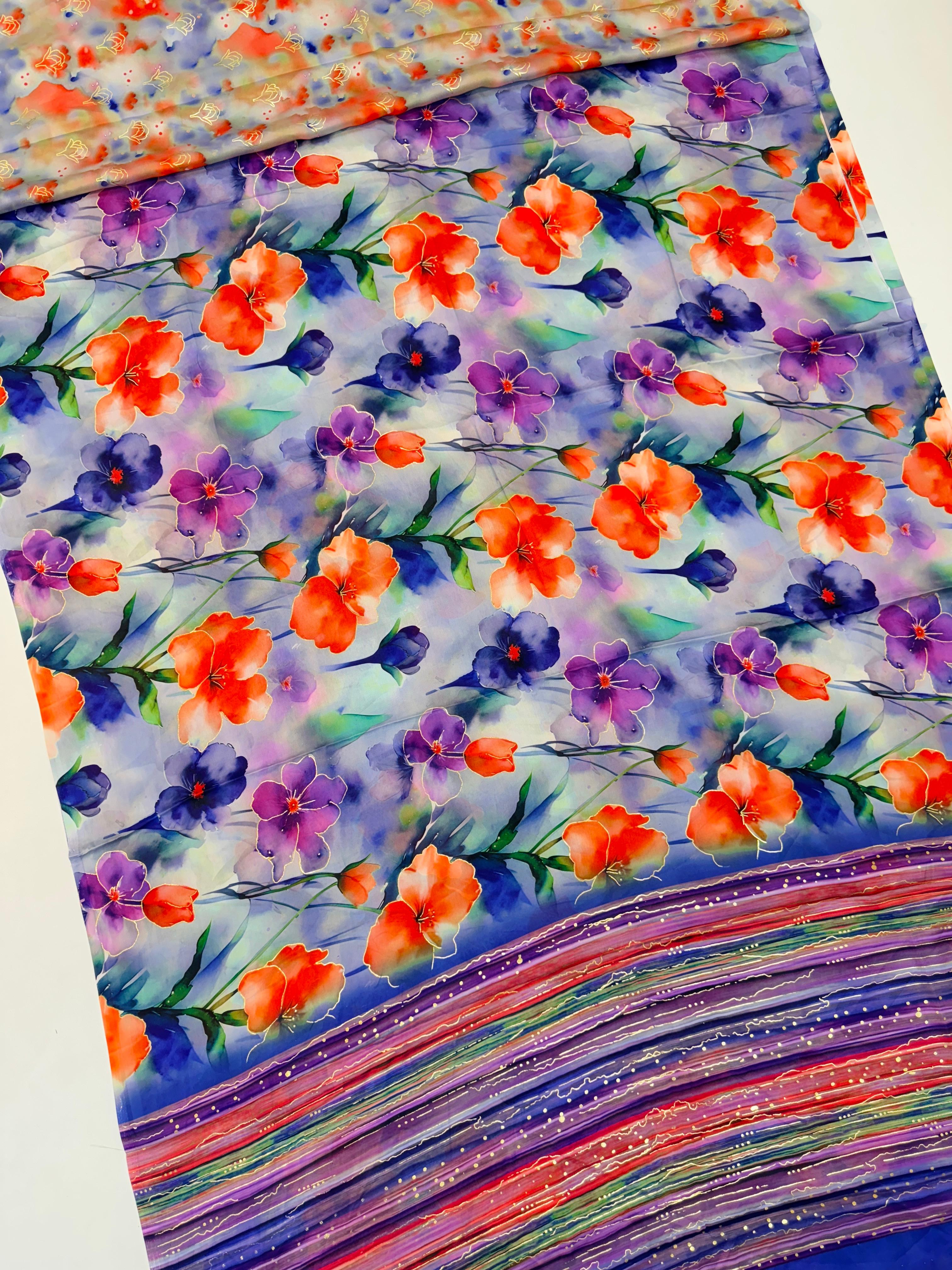 Russian Crape Gold Printed Saree