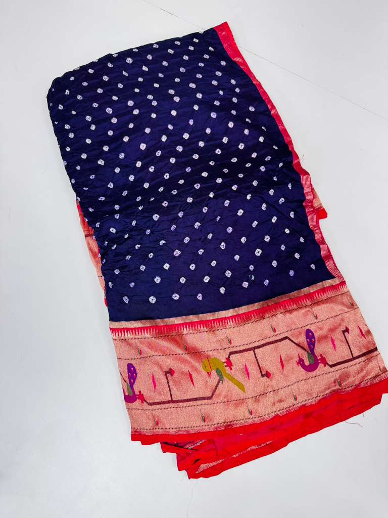 Pure Hand Die Bandhini With Pythani Border Saree