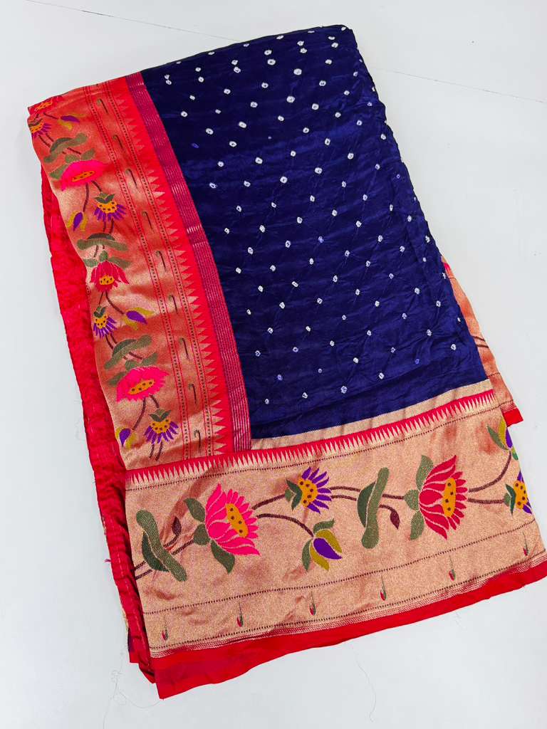 Pure Hand Die Bandhini With Pythani Border Saree