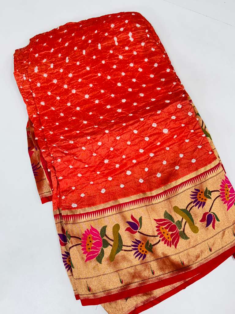 Pure Hand Die Bandhini With Pythani Border Saree