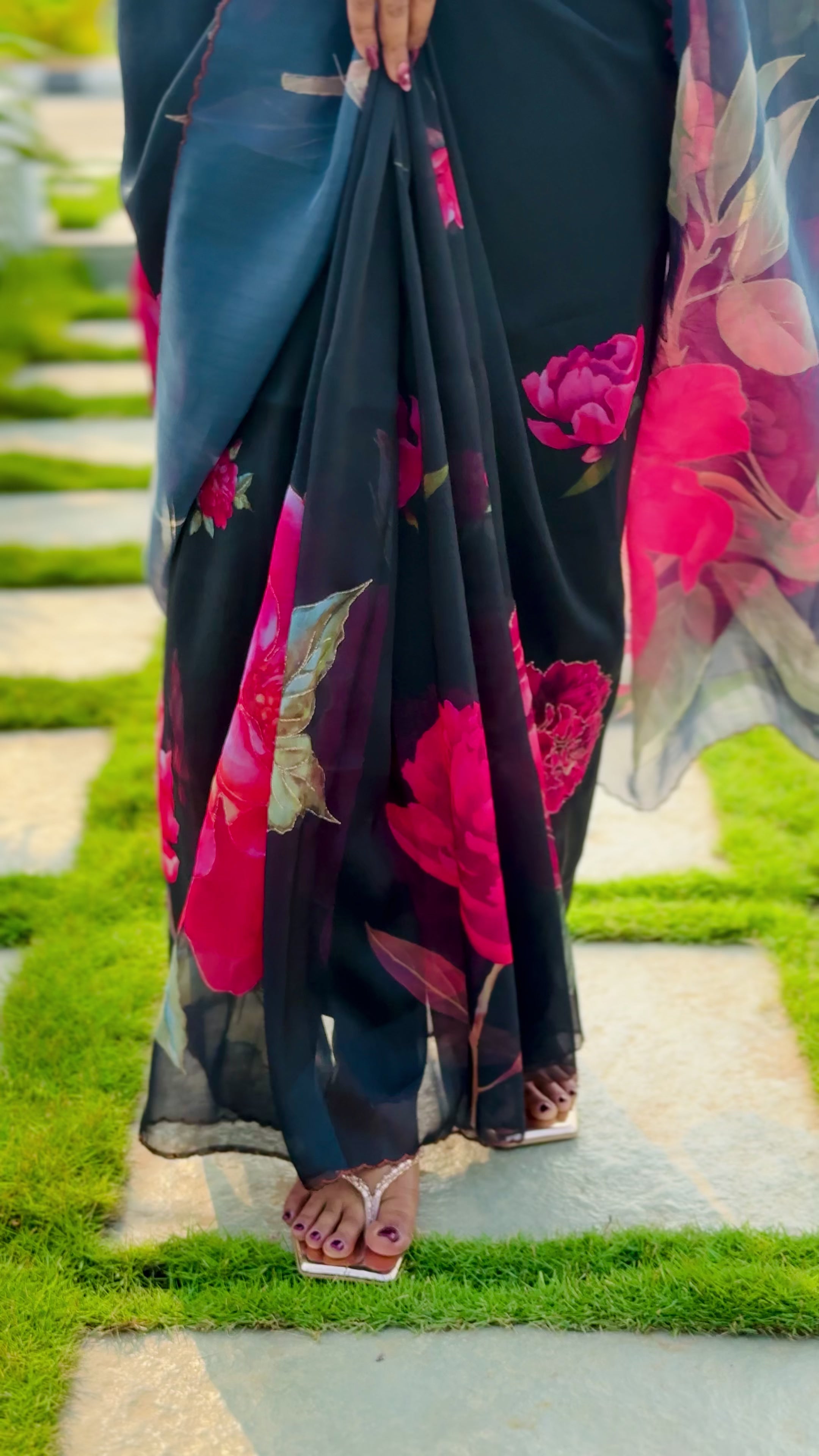 Soft organza saree with adjustable blouse 32 to 42